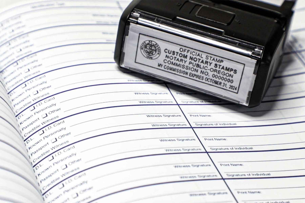 Oregon Notary Rubber Stamp on Notary Journal