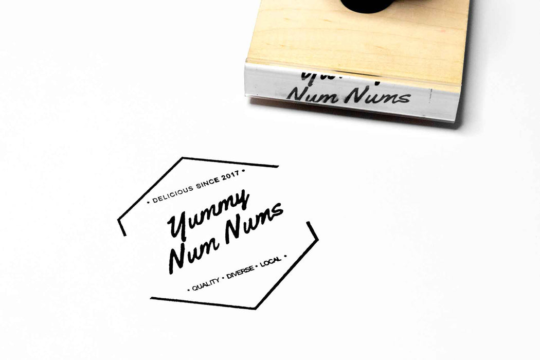 Yummy Num Nums Wooden Rubber Logo Stamp
