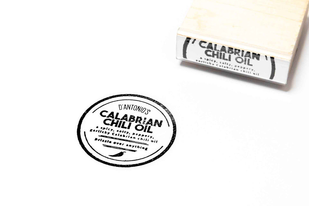 Custom Wooden Rubber Stamp for Calabrian Chili Oil